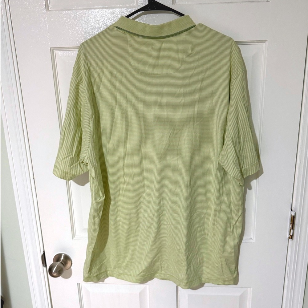 Tommy Bahama Mens XL Polo Shirt Lime Green White Striped Cotton Short Sleeve - Picture 3 of 5